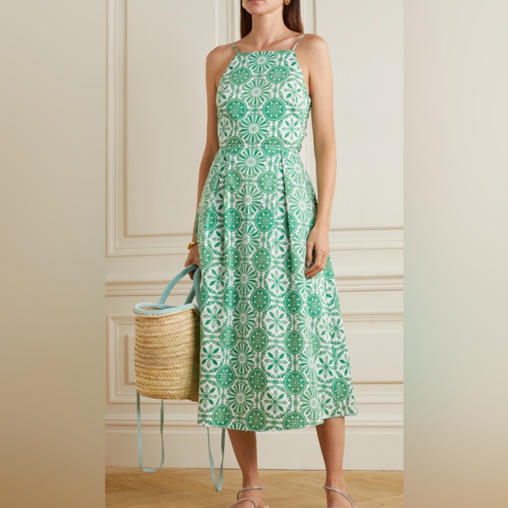 Borgo de Nor Goreti Tie-back Floral-print Cotton-poplin Midi Dress - Green